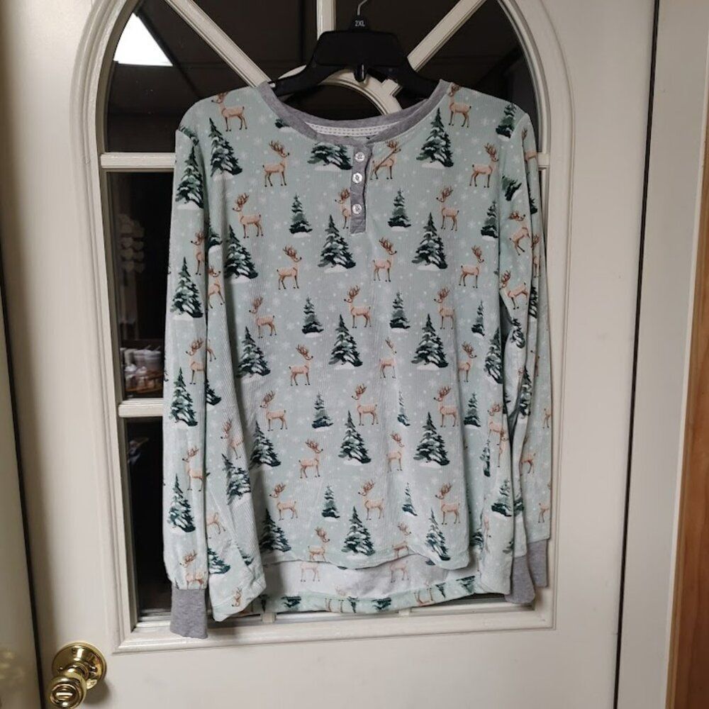 Rene Rofe Green Trees Deer Soft Fleece Pajama Set Size Women's XL